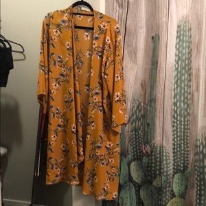 Mustard kimono with flowers